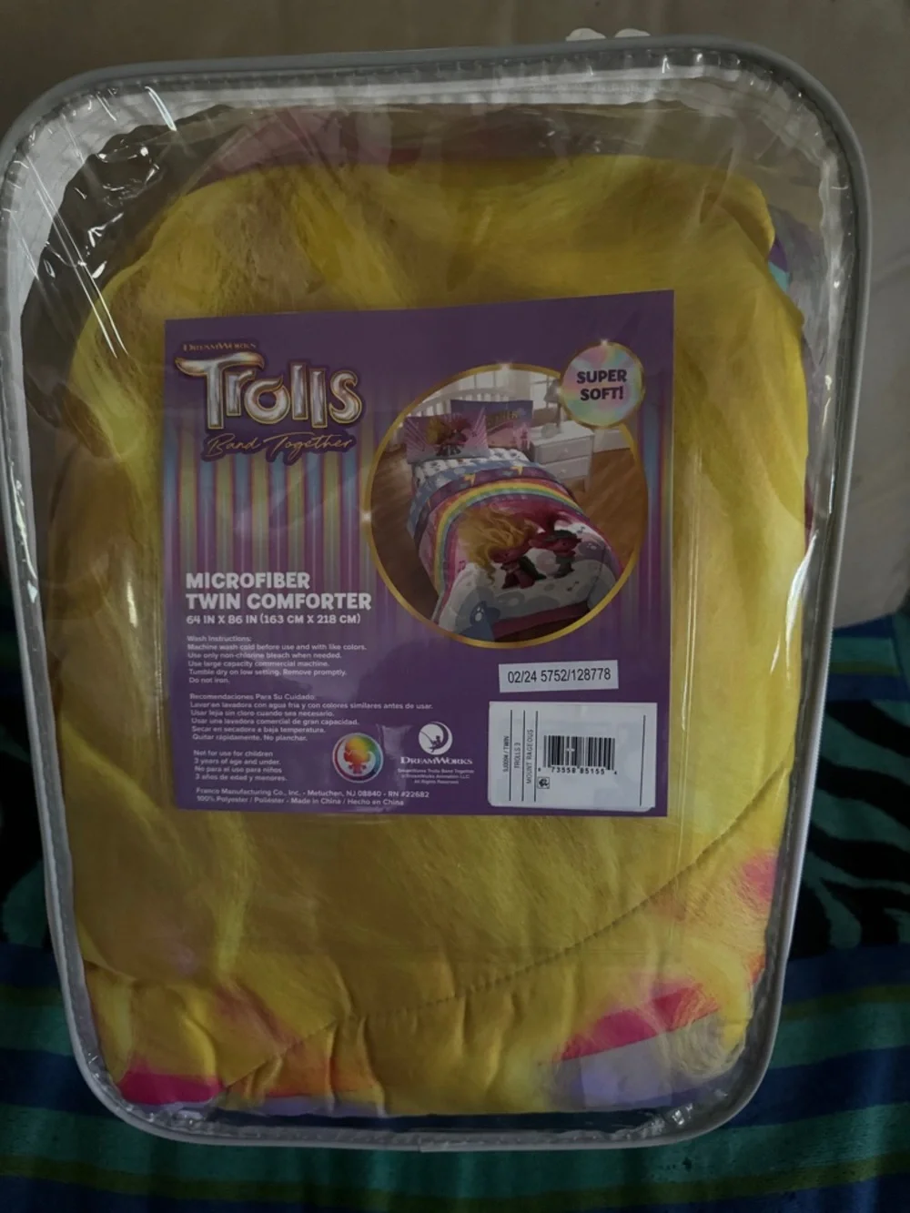 Trolls Bright Yellow Microfiber Twin Comforter with Pink and Blue Accents